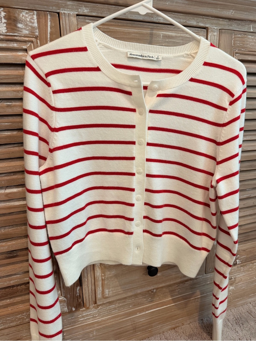 Abercrombie & Fitch Striped Cream/Red Crew Neck Cardigan (Size Small)